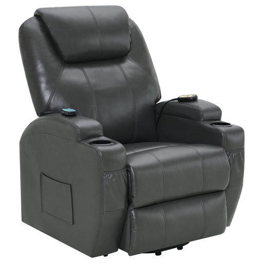 Sanger Upholstered Power Lift Massage Recliner Charcoal Grey - Walo Furniture