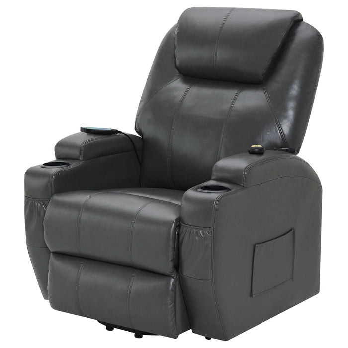 Sanger Upholstered Power Lift Massage Recliner Charcoal Grey - Walo Furniture