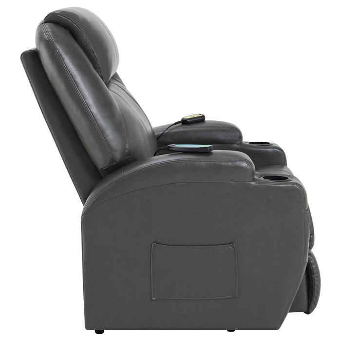 Sanger Upholstered Power Lift Massage Recliner Charcoal Grey - Walo Furniture