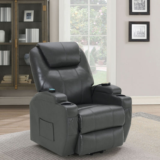 Sanger Upholstered Power Lift Massage Recliner Charcoal Grey - Walo Furniture