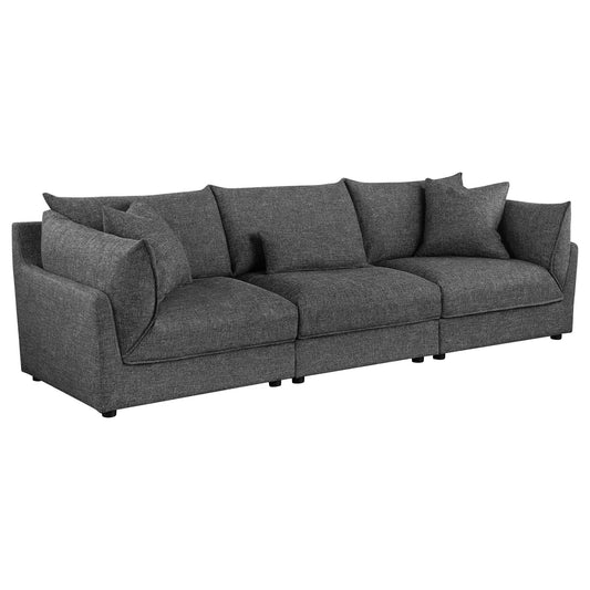 Sasha 3 - Piece Upholstered Sofa Barely Black - Walo Furniture