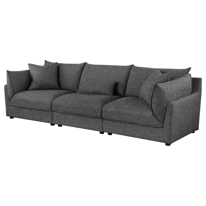 Sasha 3 - Piece Upholstered Sofa Barely Black - Walo Furniture