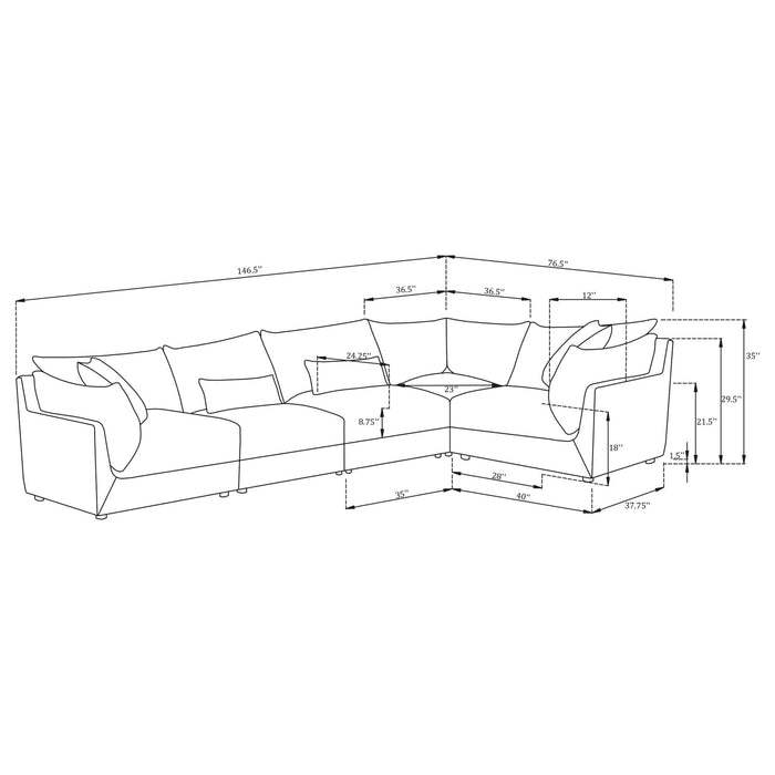 Sasha 5 - piece Upholstered Modular Sectional Barely Black - Walo Furniture