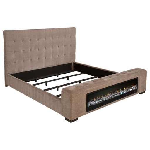 Senna Upholstered Queen Audio Fireplace Bed Brown - Walo Furniture