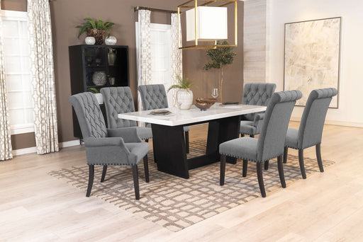 Sherry 7 - piece Rectangular Marble Top Dining Table Set Grey - Walo Furniture