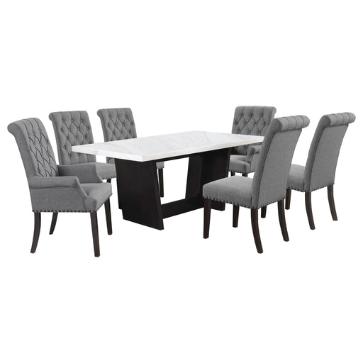 Sherry 7 - piece Rectangular Marble Top Dining Table Set Grey - Walo Furniture