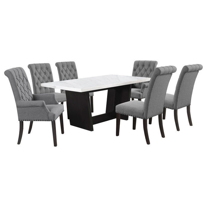 Sherry 7 - piece Rectangular Marble Top Dining Table Set Grey - Walo Furniture