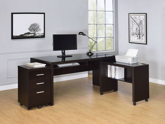 Skeena 3 - piece Home Office Computer Desk Set Cappuccino - Walo Furniture