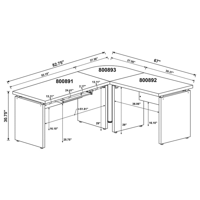 Skylar 83 - inch L - Shaped Office Computer Desk Cappuccino - Walo Furniture