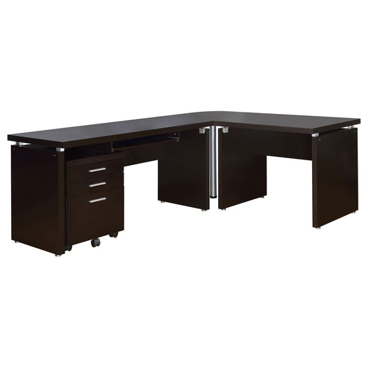 Skylar L - Shape Desk with Mobile File Cabinet Cappuccino - Walo Furniture