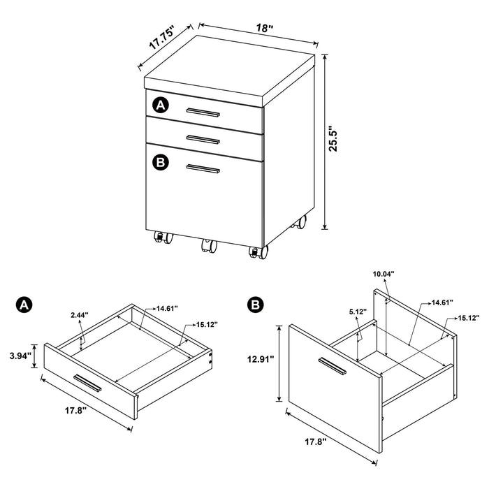 Skylar L - Shape Desk with Mobile File Cabinet Cappuccino - Walo Furniture