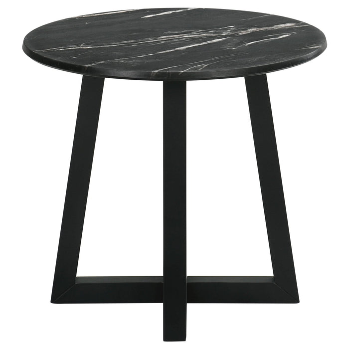 Skylark Round Marble - like SmartTop Side End Table Black - Walo Furniture