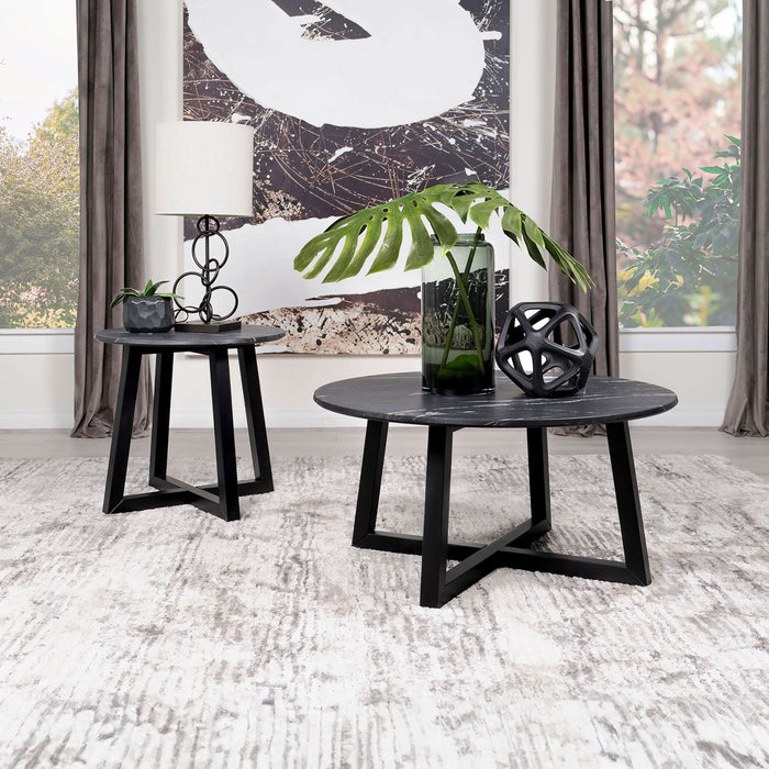 Skylark Round Marble - like SmartTop Side End Table Black - Walo Furniture