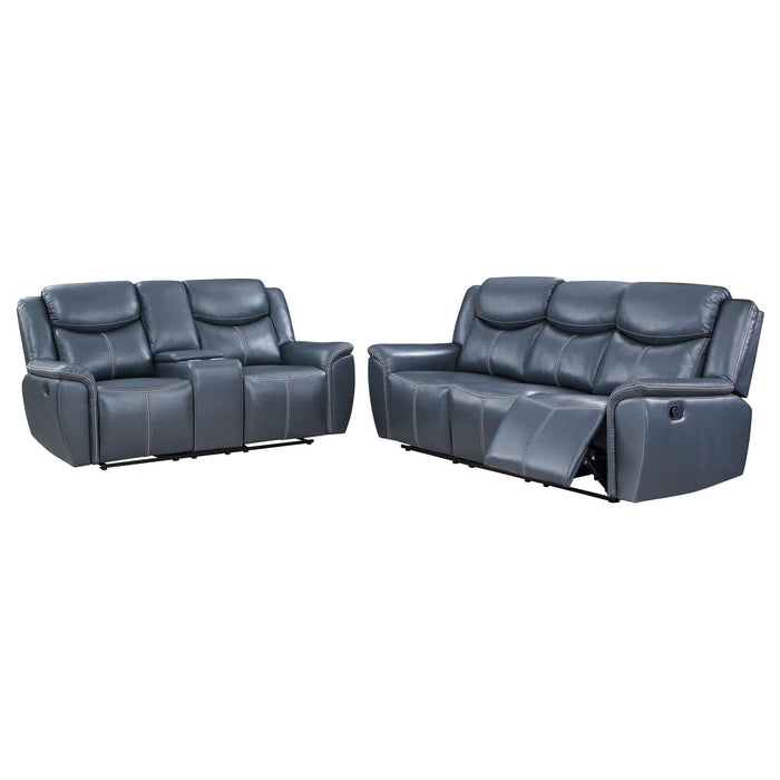 Sloane 2 - piece Upholstered Reclining Sofa Set Blue - Walo Furniture