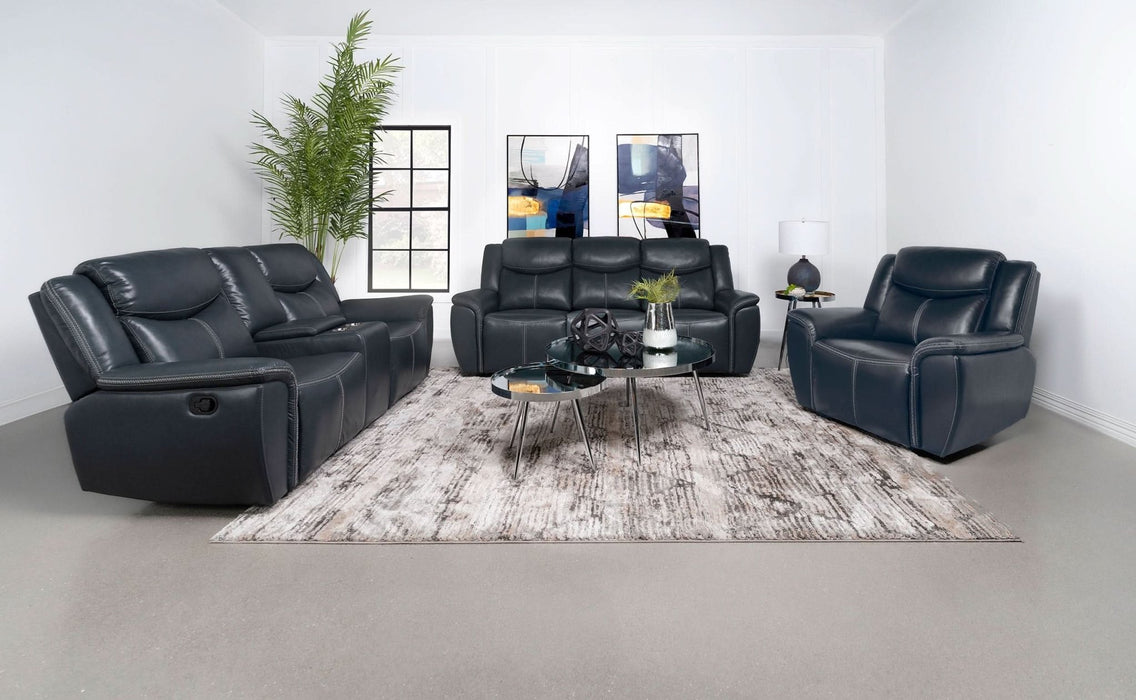 Sloane 3 - piece Upholstered Reclining Sofa Set Blue - Walo Furniture