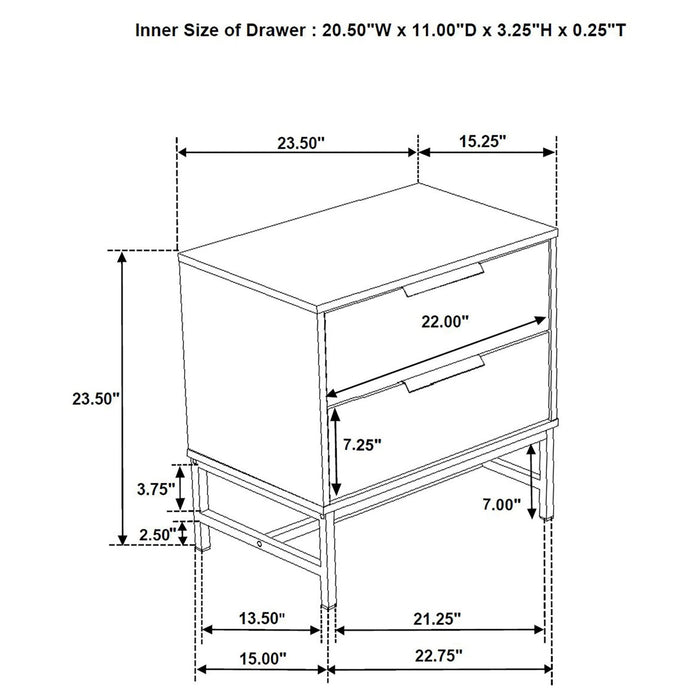 Sonora 2 - drawer Nightstand Bedside Table White - Walo Furniture