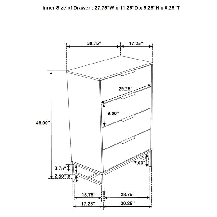 Sonora 4 - drawer Bedroom Chest White - Walo Furniture