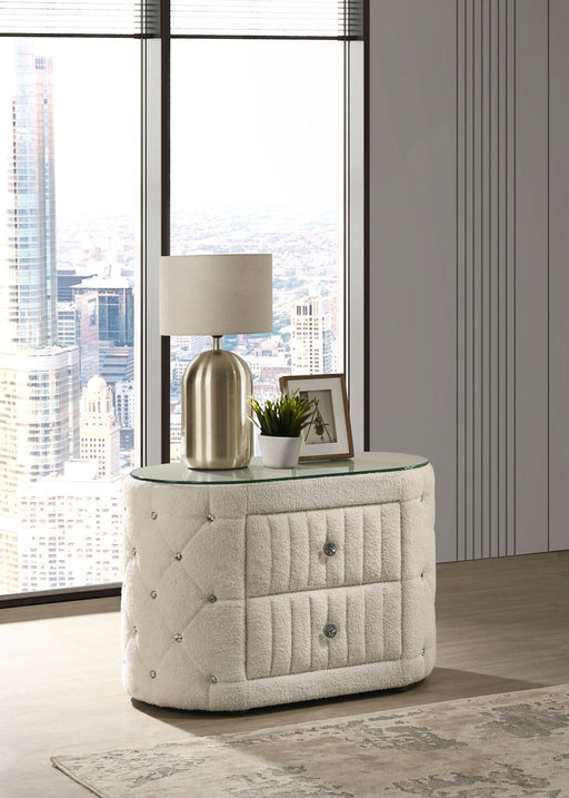 Sonya 2 - drawer Upholstered Nightstand Bedside Table Ivory - Walo Furniture