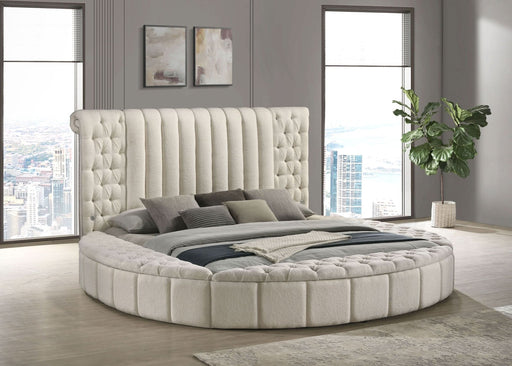 Sonya Upholstered Eastern King Round Storage Bed Ivory - Walo Furniture