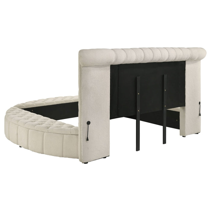 Sonya Upholstered Queen Round Storage Bed Ivory - Walo Furniture