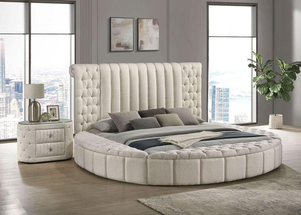 Sonya Upholstered Queen Round Storage Bed Ivory - Walo Furniture