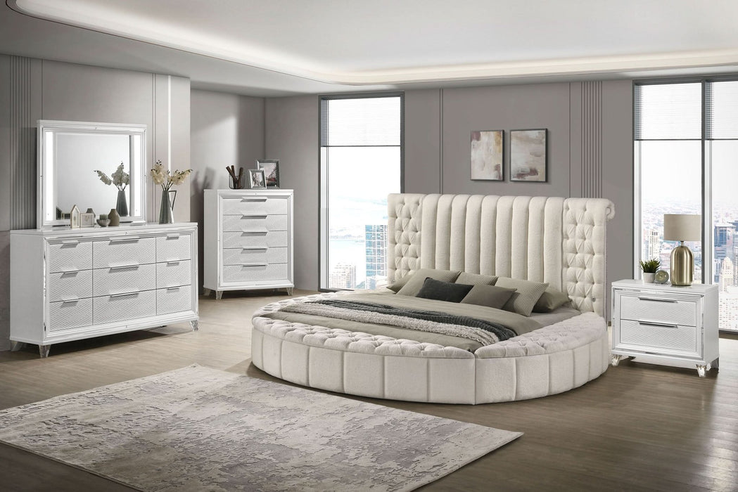 Sonya Upholstered Queen Round Storage Bed Ivory - Walo Furniture