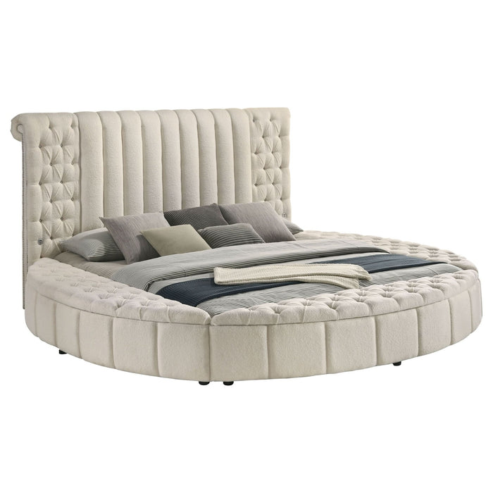 Sonya Upholstered Queen Round Storage Bed Ivory - Walo Furniture