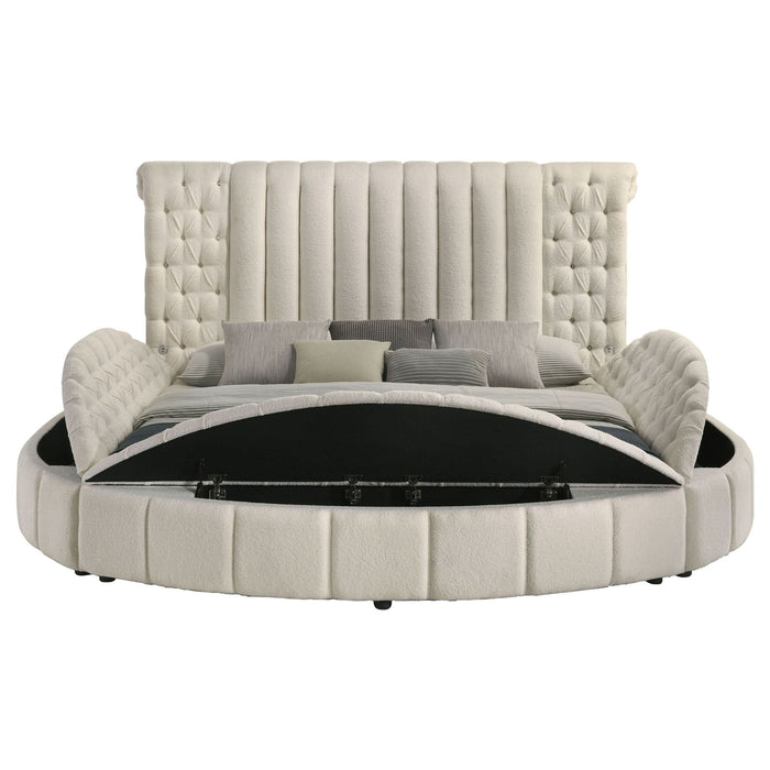 Sonya Upholstered Queen Round Storage Bed Ivory - Walo Furniture