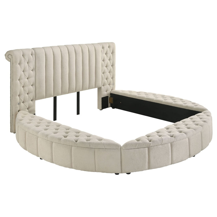 Sonya Upholstered Queen Round Storage Bed Ivory - Walo Furniture