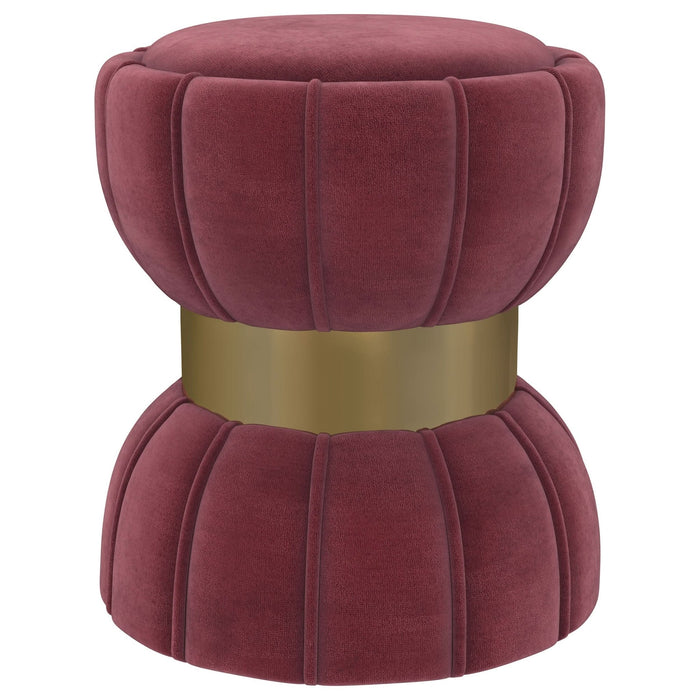 Sora Round Upholstered Ottoman Berry - Walo Furniture