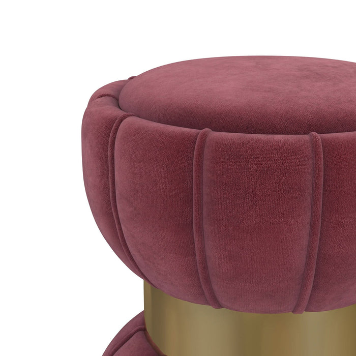 Sora Round Upholstered Ottoman Berry - Walo Furniture