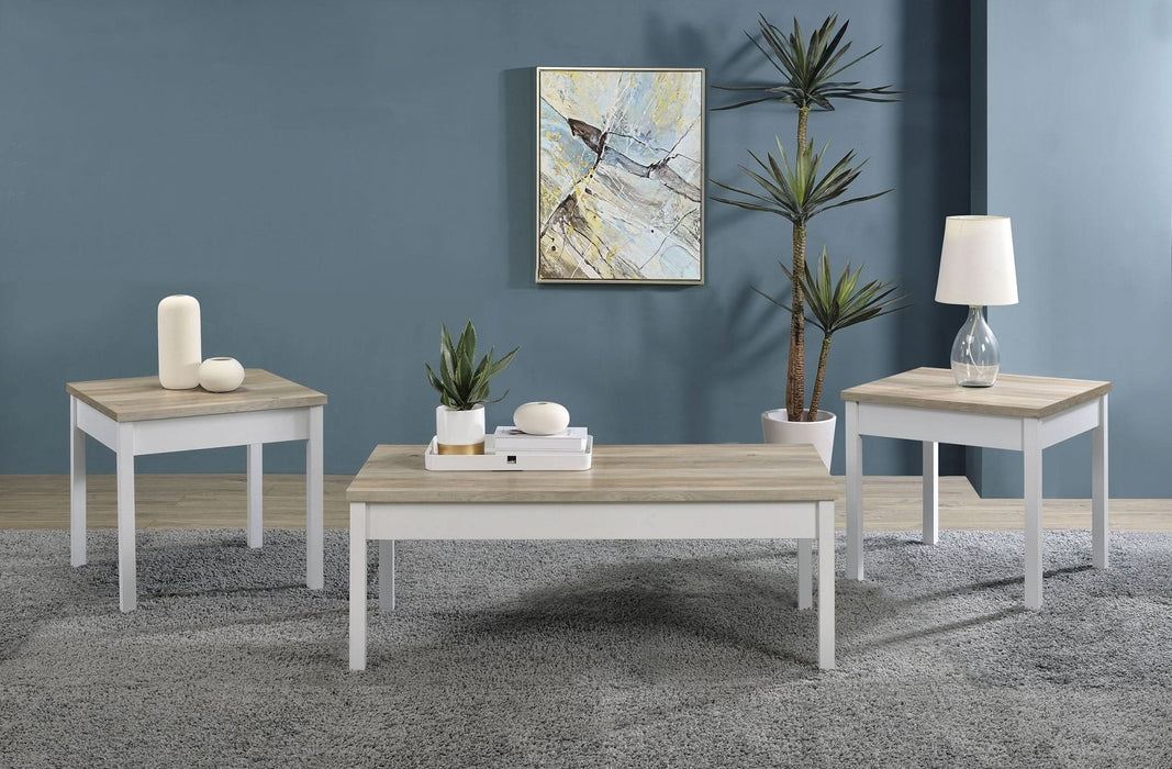 Stacie 3 - piece Coffee Table Set Distressed Pine and White - Walo Furniture