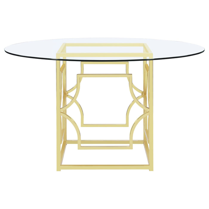 Starlight Round 54 - inch Glass Top Metal Dining Table Brass - Walo Furniture