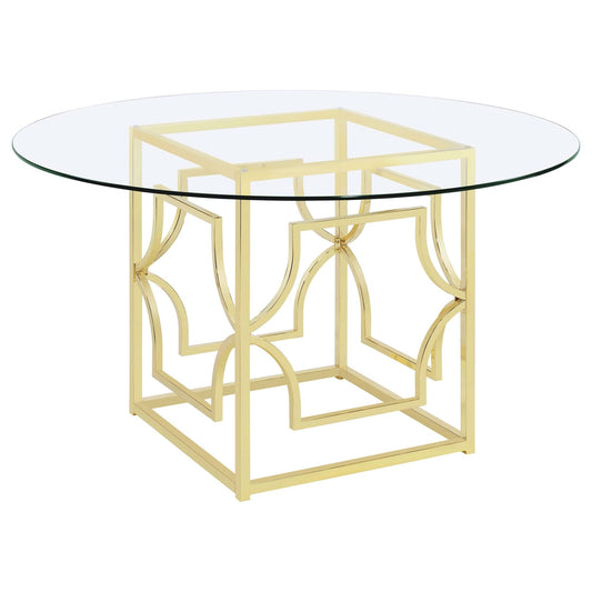 Starlight Round 54 - inch Glass Top Metal Dining Table Brass - Walo Furniture