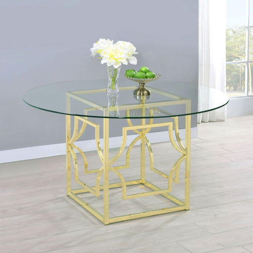 Starlight Round 54 - inch Glass Top Metal Dining Table Brass - Walo Furniture