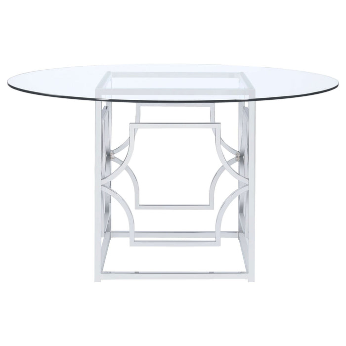 Starlight Round 54 - inch Glass Top Metal Dining Table Chrome - Walo Furniture