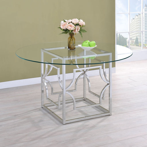 Starlight Round 54 - inch Glass Top Metal Dining Table Chrome - Walo Furniture