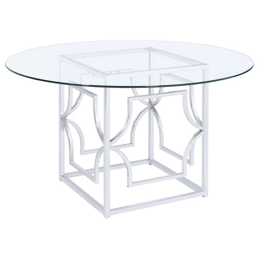 Starlight Round 54 - inch Glass Top Metal Dining Table Chrome - Walo Furniture