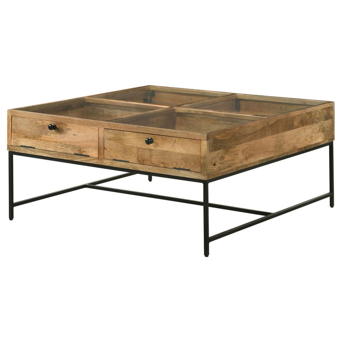 Stephie 4 - drawer Square Glass Top Coffee Table Honey Brown - Walo Furniture