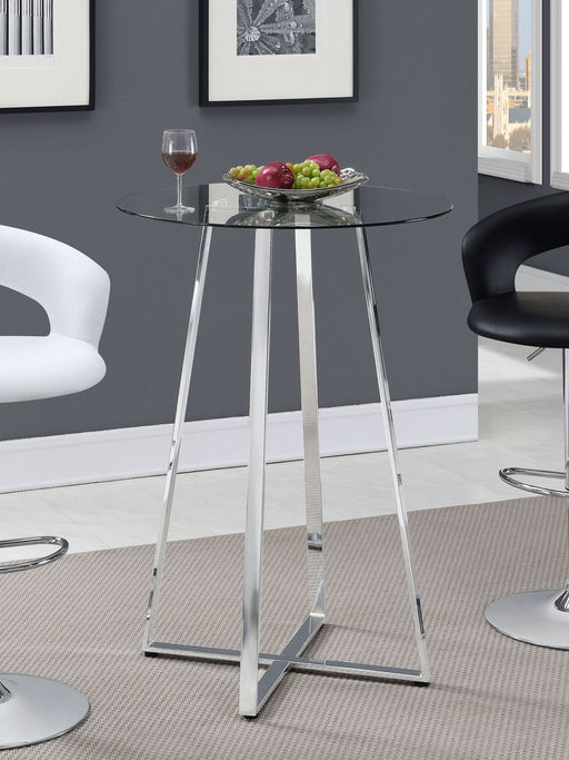 Zanella Round 30-inch Glass Top Bistro Bar Table Chrome - Walo Furniture 