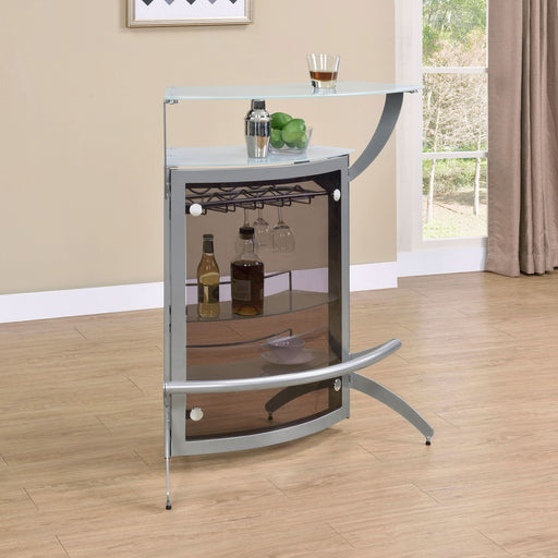 Dallas 2-shelf Curved Freestanding Home Bar Cabinet Silver - Walo Furniture 