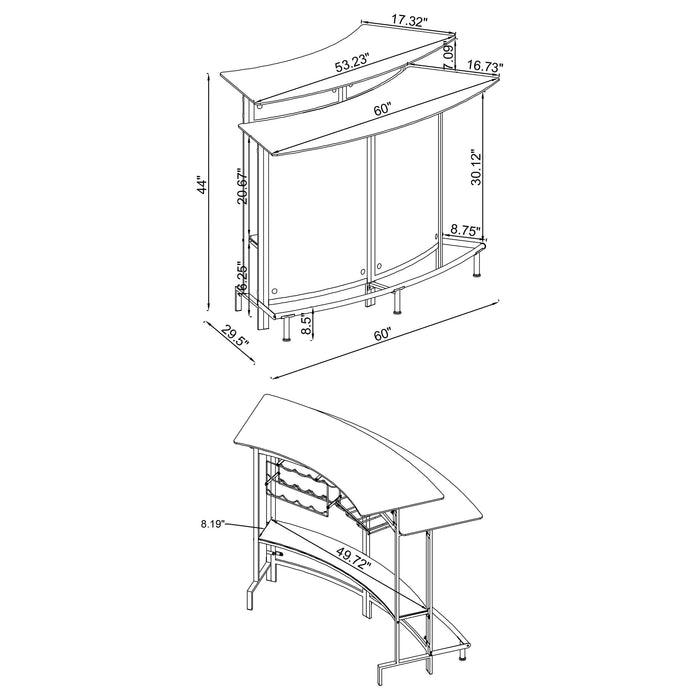 Keystone Curved Glass Top Home Bar Wine Cabinet Black - Walo Furniture 