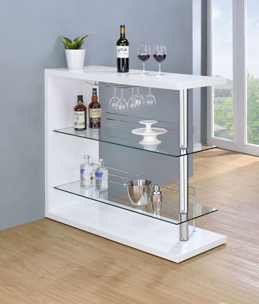 Prescott Rectangular Home Bar Table White High Gloss - Walo Furniture 