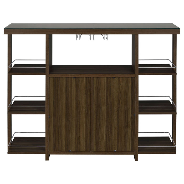 Evelio 6-shelf Glass Top Home Bar Wine Cabinet Walnut - Walo Furniture 