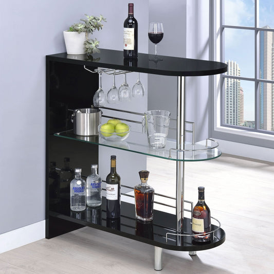 Adolfo Rectangular 2-tier Home Bar Table Black High Gloss - Walo Furniture 