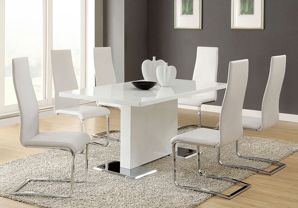 Anges Rectangular 63-inch Dining Table White High Gloss - Walo Furniture 