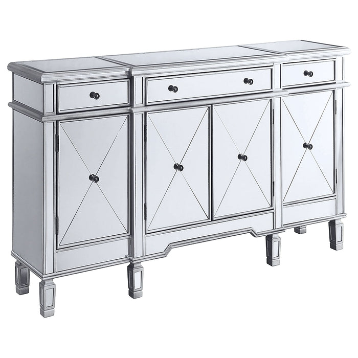 Aconitum 4-door Mirrored Storage Accent Cabinet Silver - Walo Furniture 