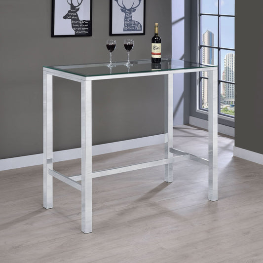 Tolbert Rectangular 47-inch Glass Top Pub Bar Table Chrome - Walo Furniture 