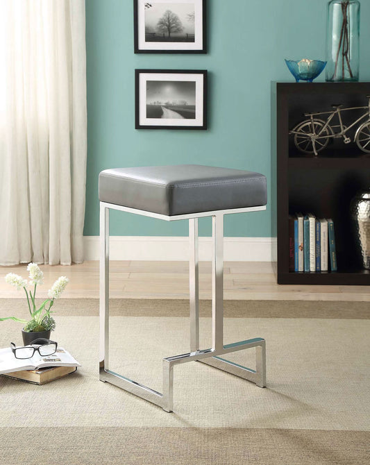 Gervase Square Counter Height Stool Grey and Chrome - Walo Furniture 