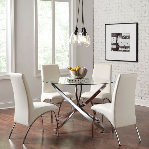 Beckham 5-piece Round Glass Top Dining Set Chrome and White - Walo Furniture 